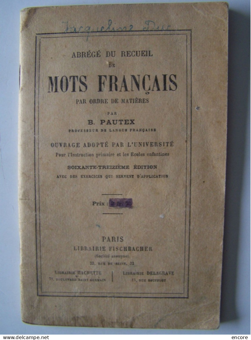 "ABREGE DU RECUEIL DE MOTS FRANCAIS PAR ORDRE DE MATIERES".   100_3759 - 6-12 Años