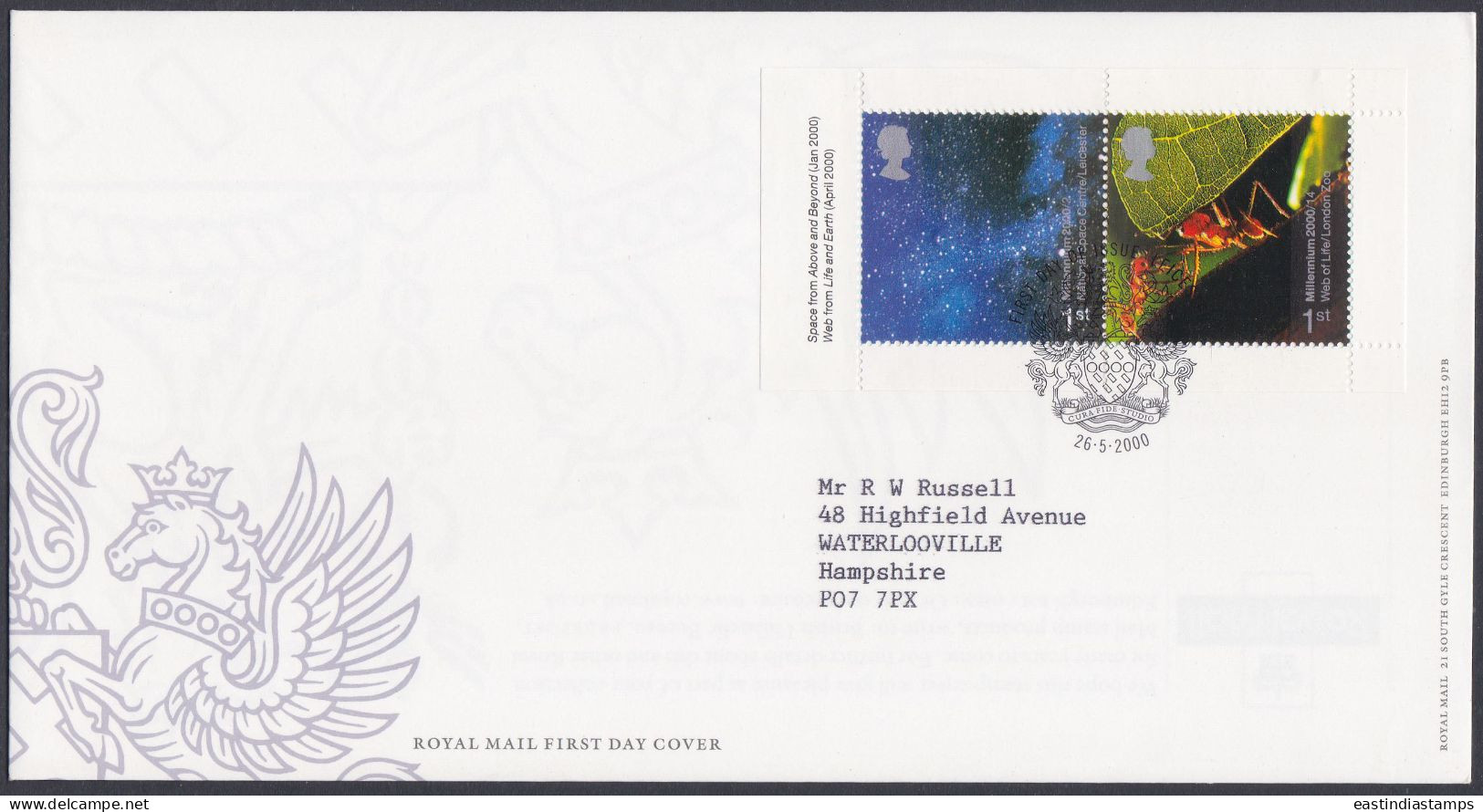 GB Great Britain 2000 FDC Space, Stars, Ant, Insect, London Zoo, Se-tenant, Pictorial Postmark, First Day Cover - Brieven En Documenten