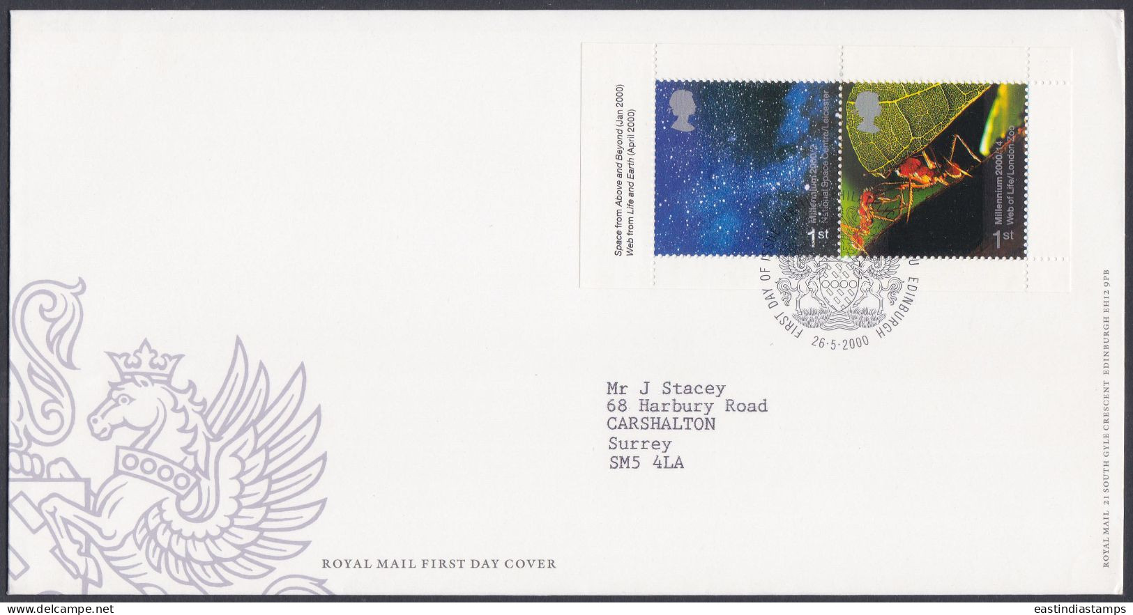 GB Great Britain 2000 FDC Space, Stars, Ant, Insect, London Zoo, Se-tenant, Pictorial Postmark, First Day Cover - Lettres & Documents