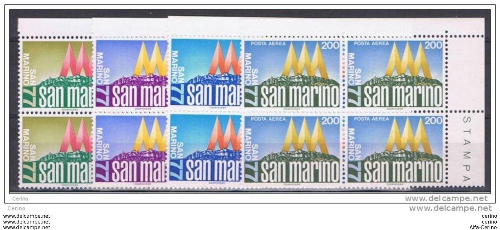 SAN  MARINO:  1977  ESPOSIZIONE  FILATELICA  -  S. CPL. 4  VAL. BL. 4  N. -  SASS. 975/77 + A 154 - Blocchi & Foglietti