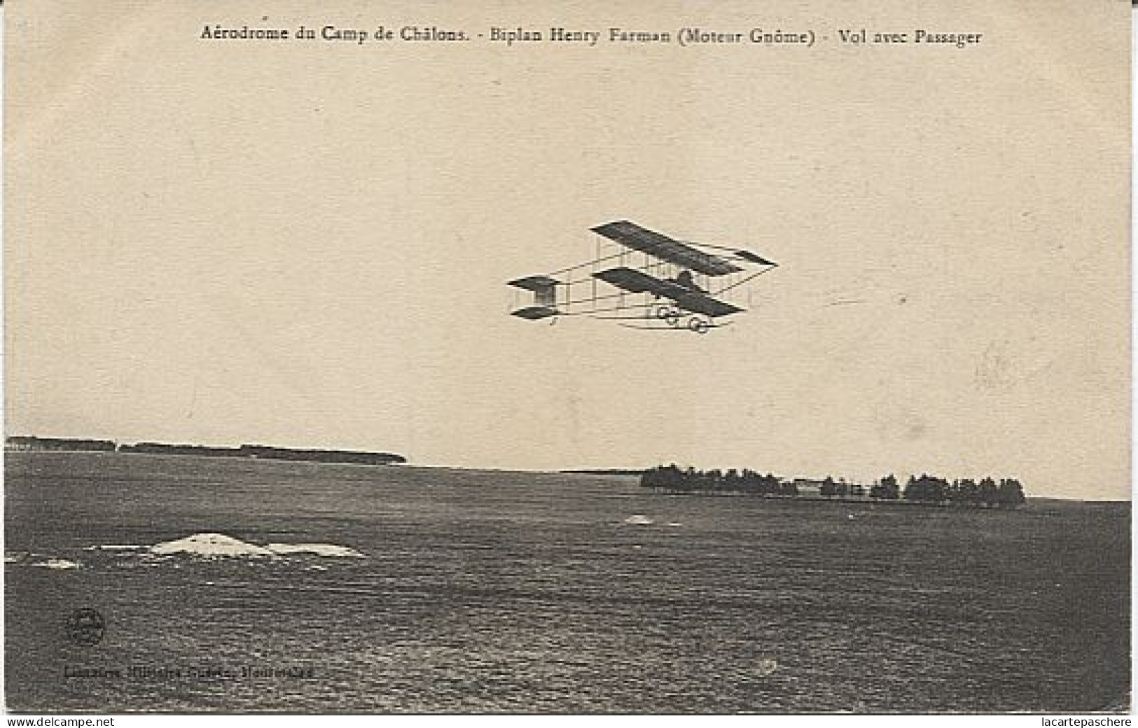 X124166 MARNE MOURMELON LE GRAND AERODROME AVIATION BIPLAN HENRY FARMAN MOTEUR GNOME VOL AVEC PASSAGER - Mourmelon Le Grand