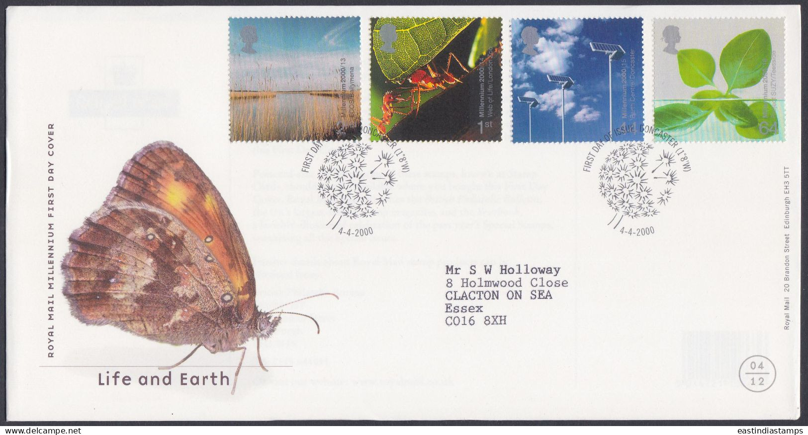 GB Great Britain 2000 FDC Life And Earth, Ant, Solar Panel, Cloud, Leaf, Insect, Pictorial Postmark, First Day Cover - Briefe U. Dokumente