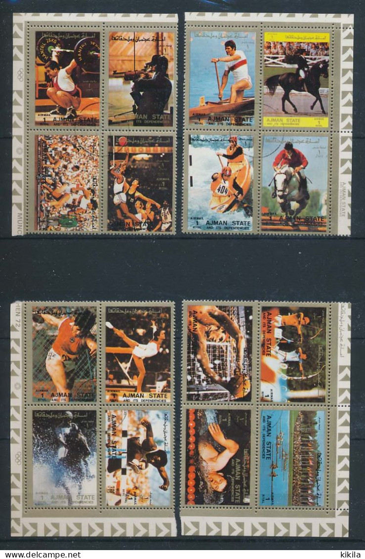 16 Timbres Oblitérés En 4 Blocs AJMAN Jeux Olympiques  Olympics Games été Munich 1972 X-6 - Altri & Non Classificati