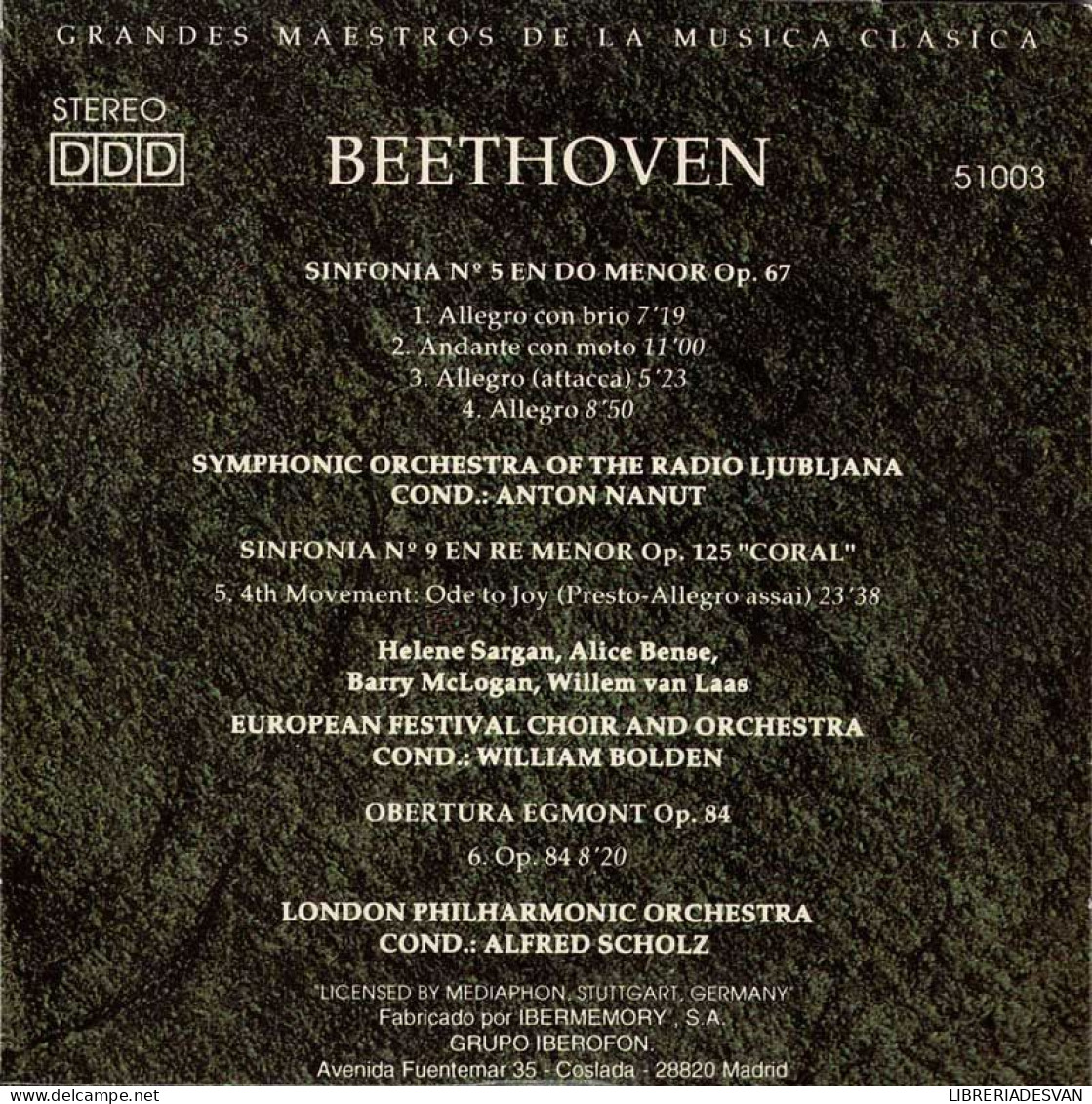 Beethoven - Sinfonía No. 5. Sinfonía No. 9. Obertura Egmont. CD - Clásica