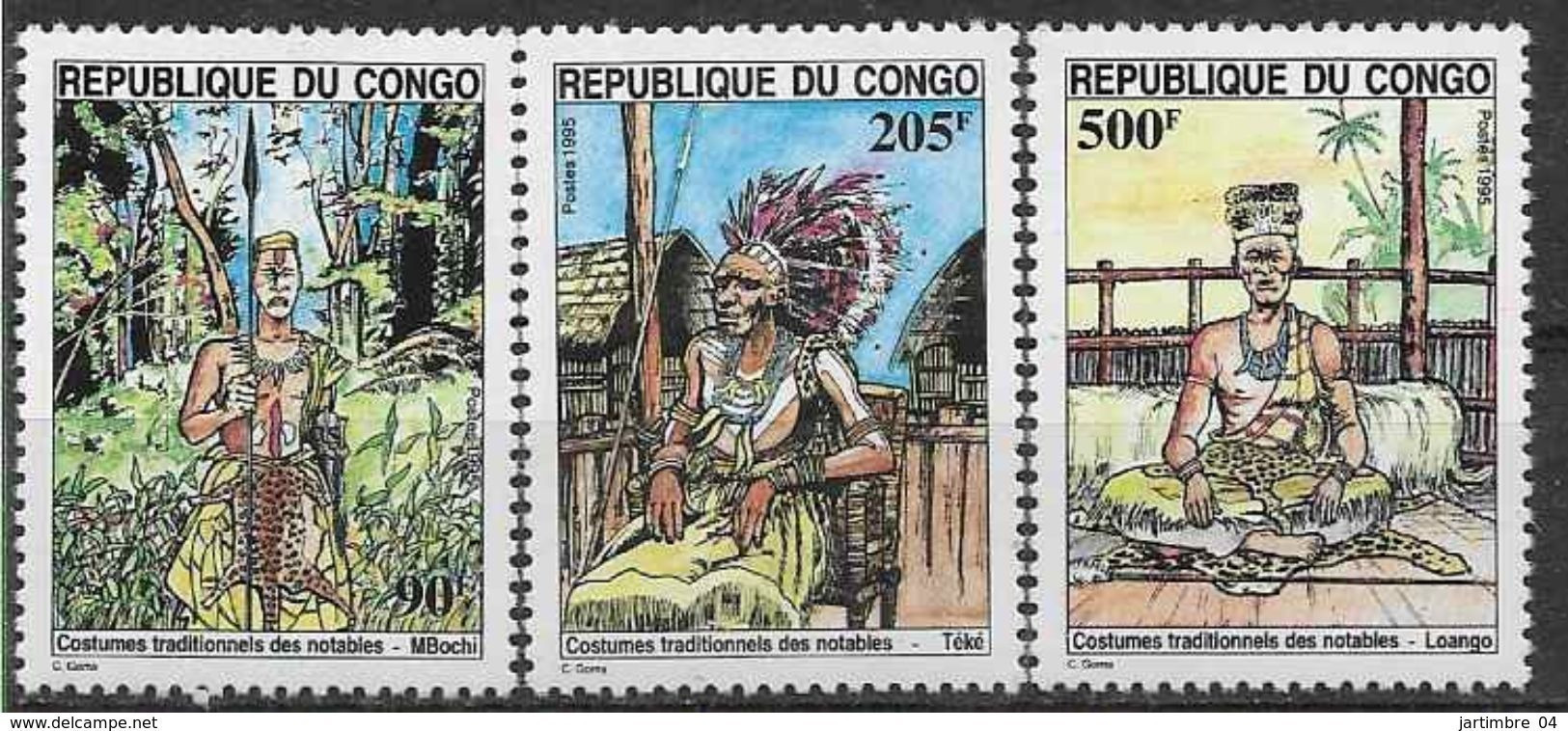 1995 CONGO Brazzaville 1001-03** Costumes, Coutumes - Mint/hinged