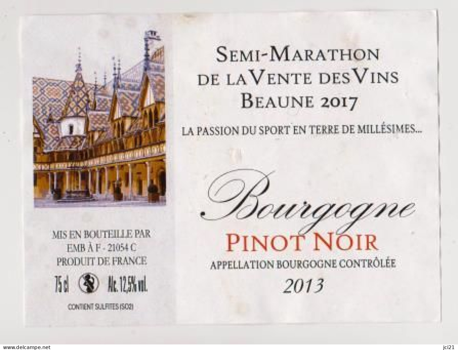 Etiquettes HOSPICES DE BEAUNE " Semi Marathon De La Vente Des Vins 2017 " Bourgogne Pinot Noir 2013 (926)_ev723 - Bourgogne