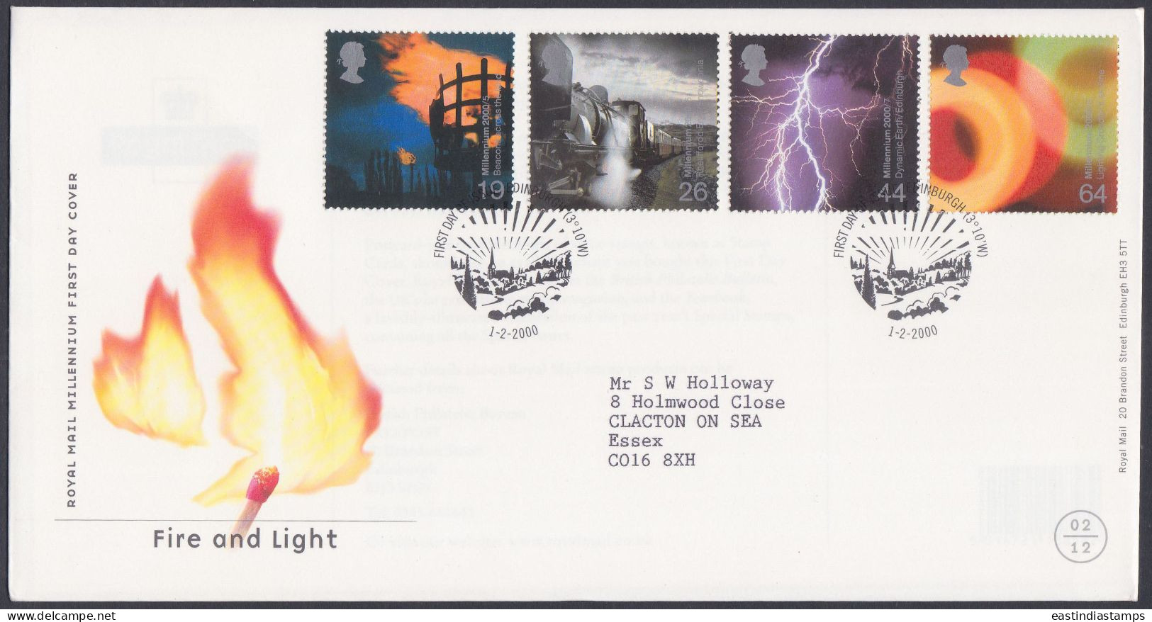 GB Great Britain 2000 FDC Fire And Light, Lightning, Train, Rail, Railway, Trains, Pictorial Postmark, First Day Cover - Covers & Documents