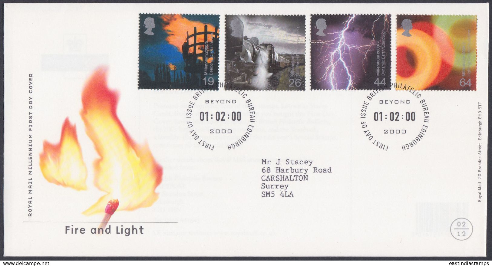 GB Great Britain 2000 FDC Fire And Light, Lightning, Train, Rail, Railway, Trains, Pictorial Postmark, First Day Cover - Brieven En Documenten