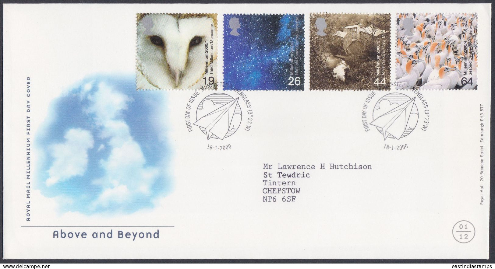 GB Great Britain 2000 FDC Above And Beyond, Owl, Cloud, Space, Stars, Seabirds, Bird Pictorial Postmark, First Day Cover - Storia Postale