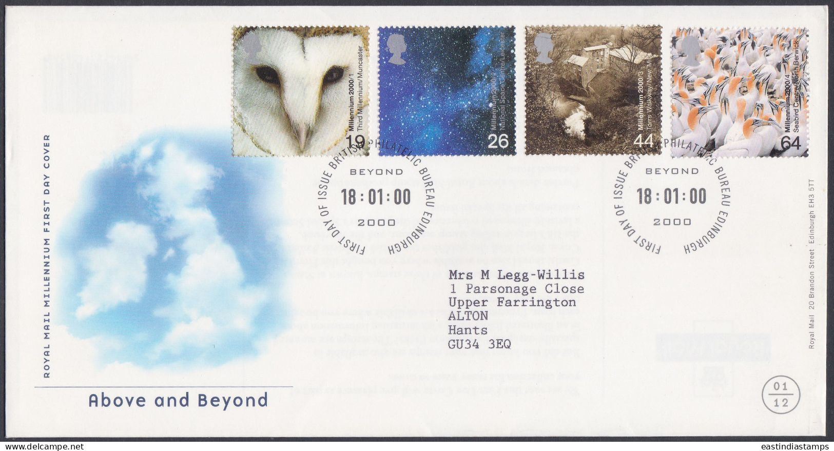 GB Great Britain 2000 FDC Above And Beyond, Owl, Cloud, Space, Stars, Seabirds, Bird Pictorial Postmark, First Day Cover - Cartas & Documentos