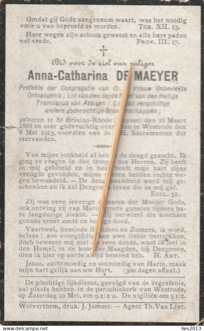 Sint-Brixius-Rode, Westrode,Anna De Maeyer, 1913 - Imágenes Religiosas