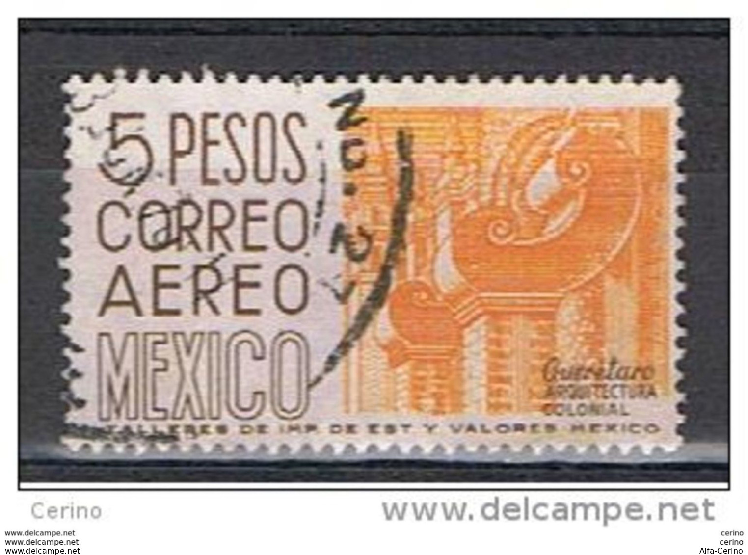 MESSICO:  1962  P.A.  QUERETARO  -   5 P. GIALLO  BRUNO  US. -  D. 14  -  YV/TELL. 225 - Mexique