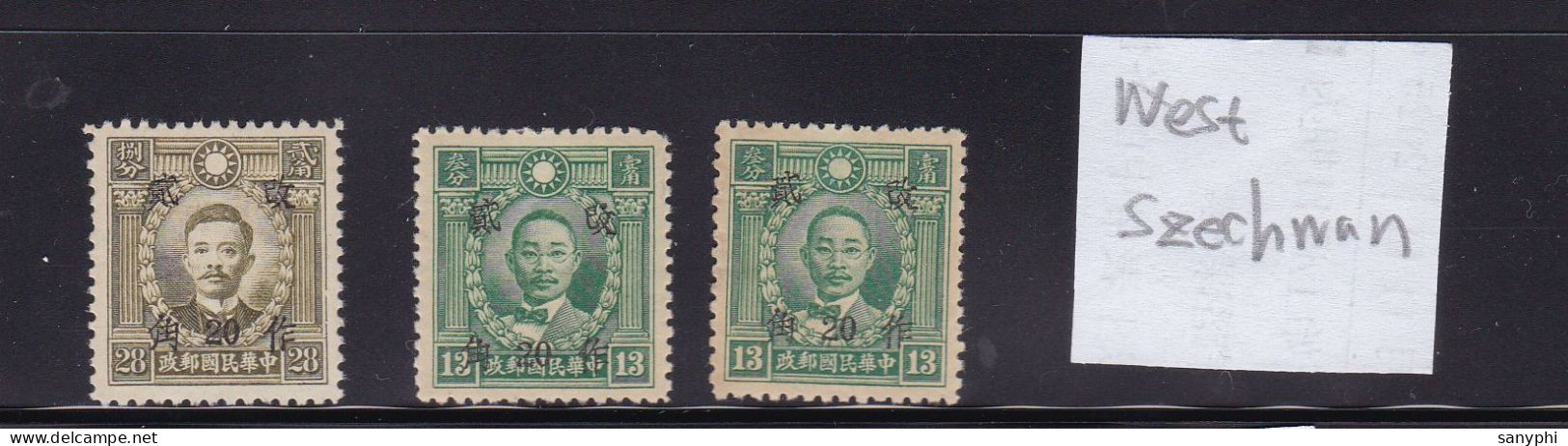 China Republic Martyt Provincial Ovpts 3 Unused Stamps-West Szechwan - 1912-1949 Republic