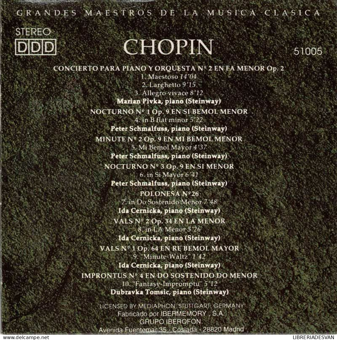 Chopin - Concierto Para Piano Y Orquesta No. 2. Nocturnos. Minute. Valses. Fantasías. Improntus. CD - Clásica