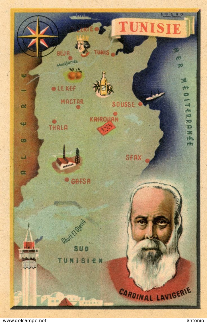 Tunisie .Carte Géographique. Cardinal Lavigerie - Sin Clasificación