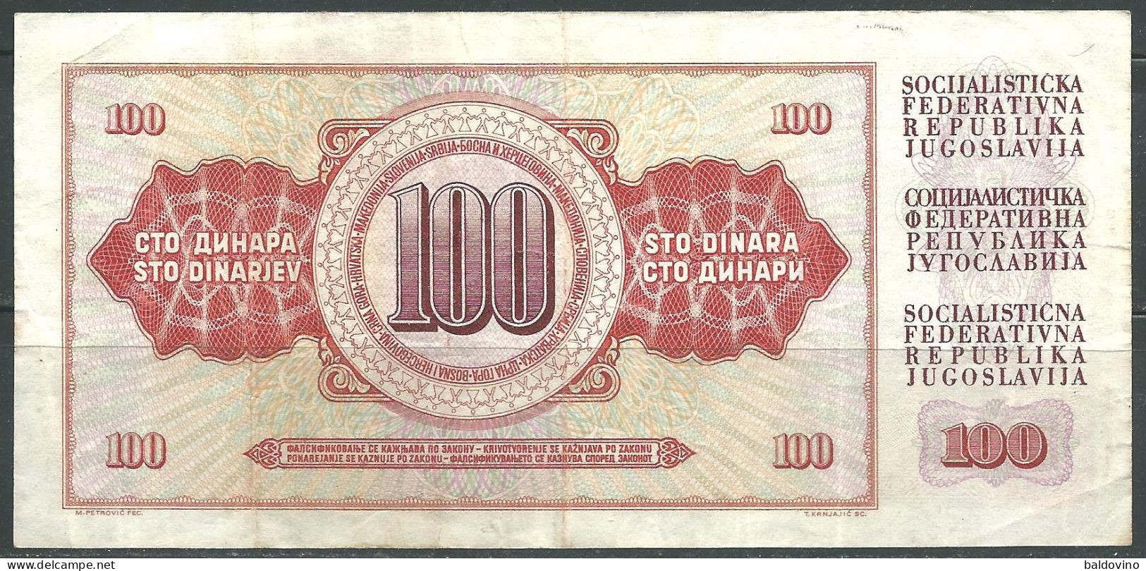 Jugoslavia 1965 100 Dinari - Jugoslavia