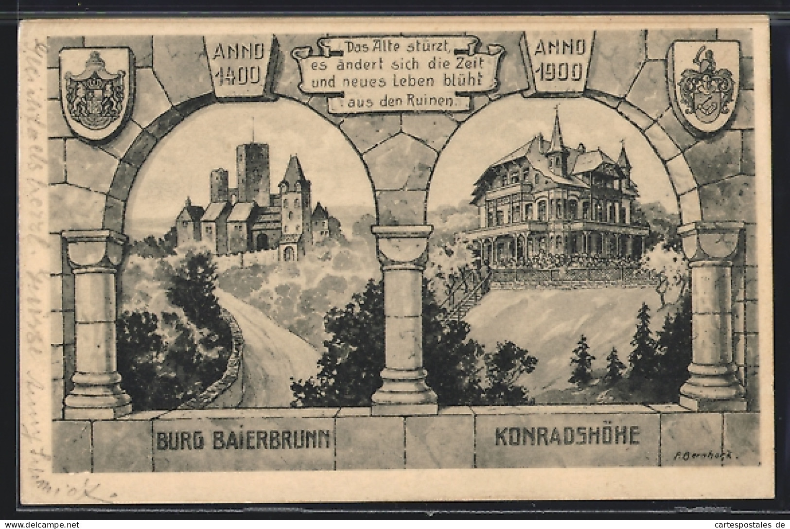 Künstler-AK Baierbrunn, Die Burg Anno 1400 Und Konradshöhe Anno 1900  - Autres & Non Classés