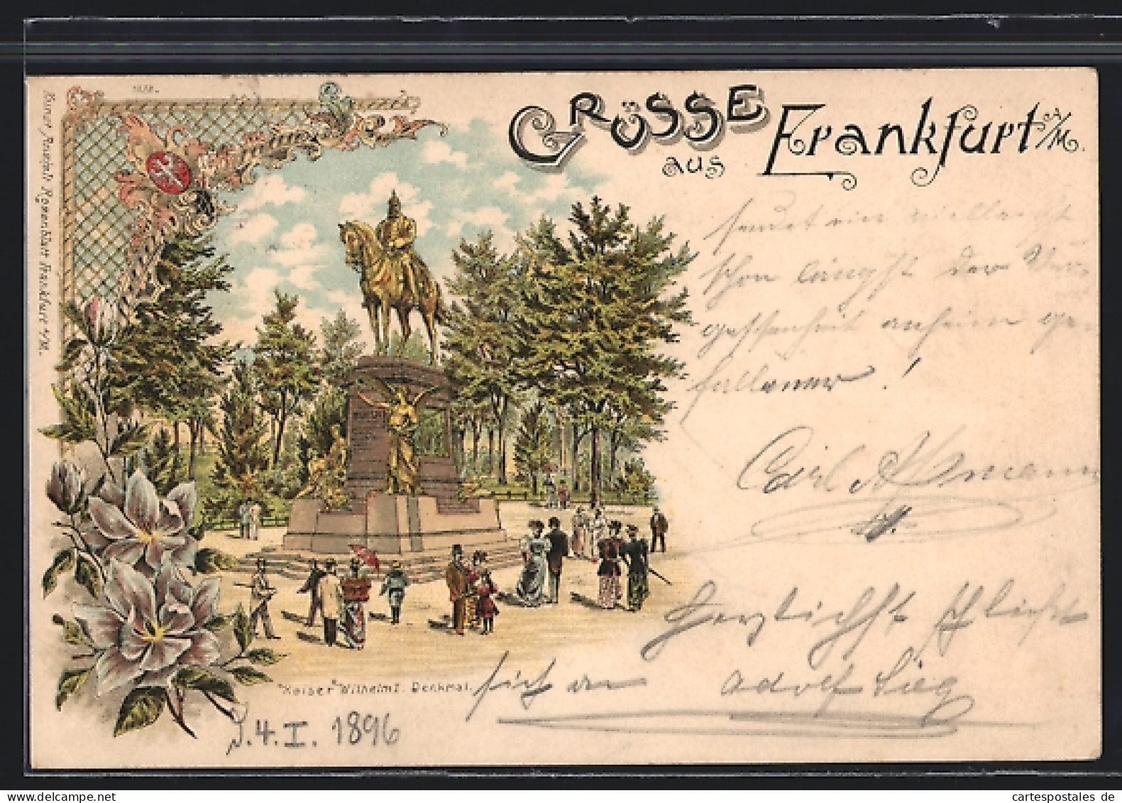 Lithographie Frankfurt, Kaiser-Wilhelm I-Denkmal  - Frankfurt A. Main