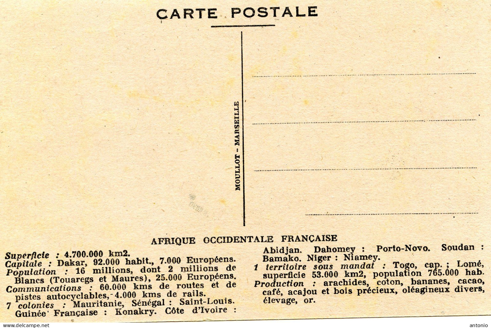 Afrique Occidentale Française .Carte Géographique. Van Vollenhoven - Unclassified