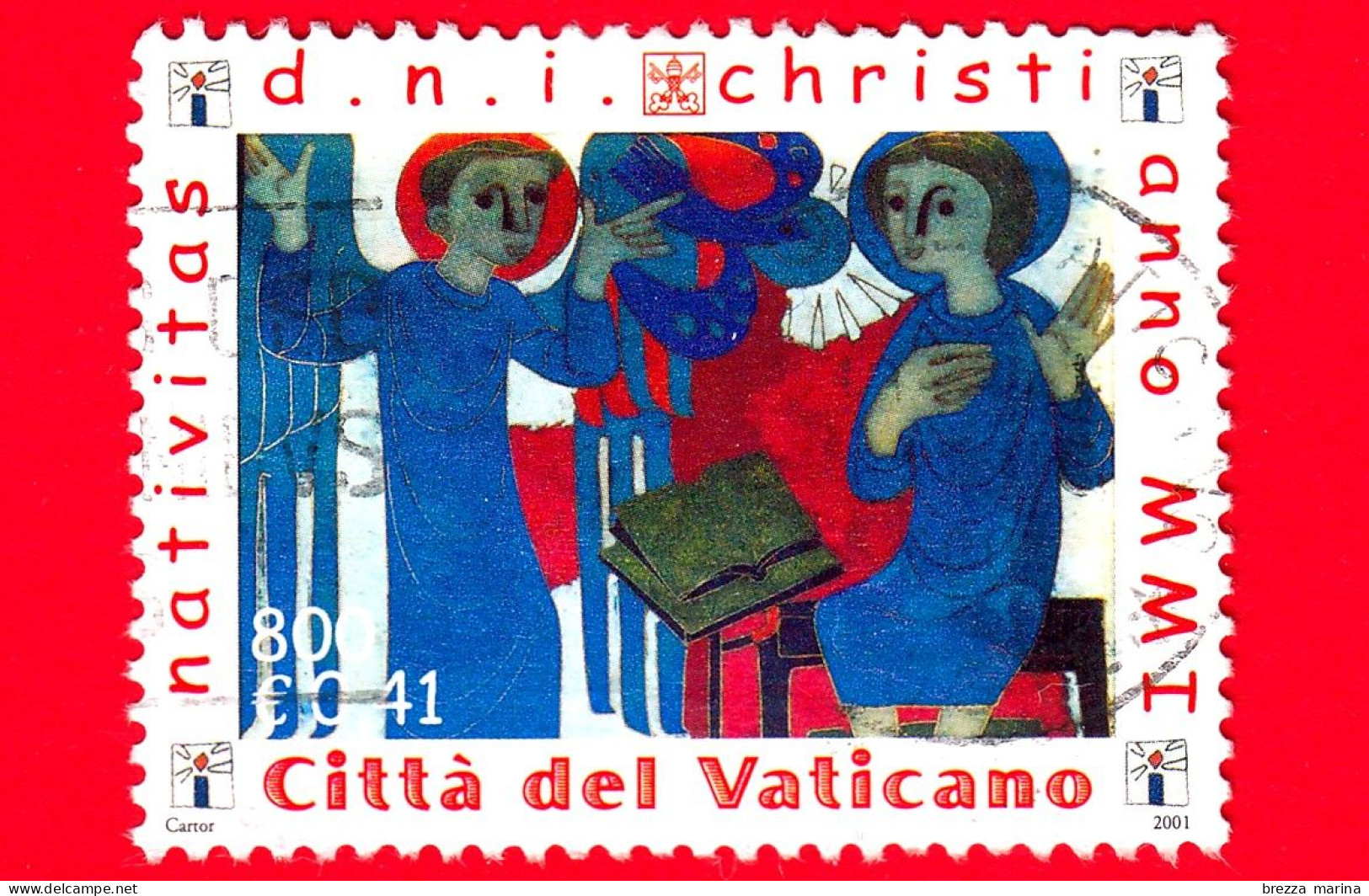 VATICANO - Usato - 2001 - Natale - Annunciazione, Opera Di E.G.Weinert - Annunciazione, - 800 L. - 0,41 € - Used Stamps
