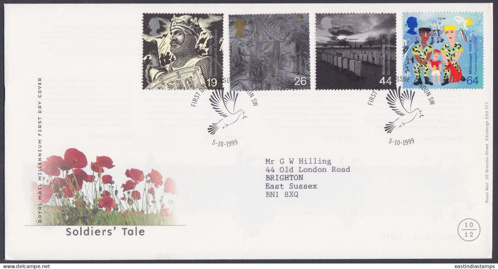 GB Great Britain 1999 FDC Soldiers' Tale, Bird, Dove, Birds, Graveyard, Grave Flower Pictorial Postmark, First Day Cover - Lettres & Documents