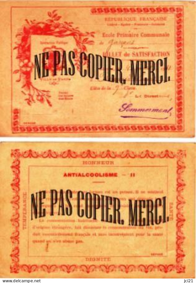 Billet De Satisfaction " ANTIALCOOLISME II " Ville De Paris 4 Mars 1911 (222)_Di326 - Diplomi E Pagelle