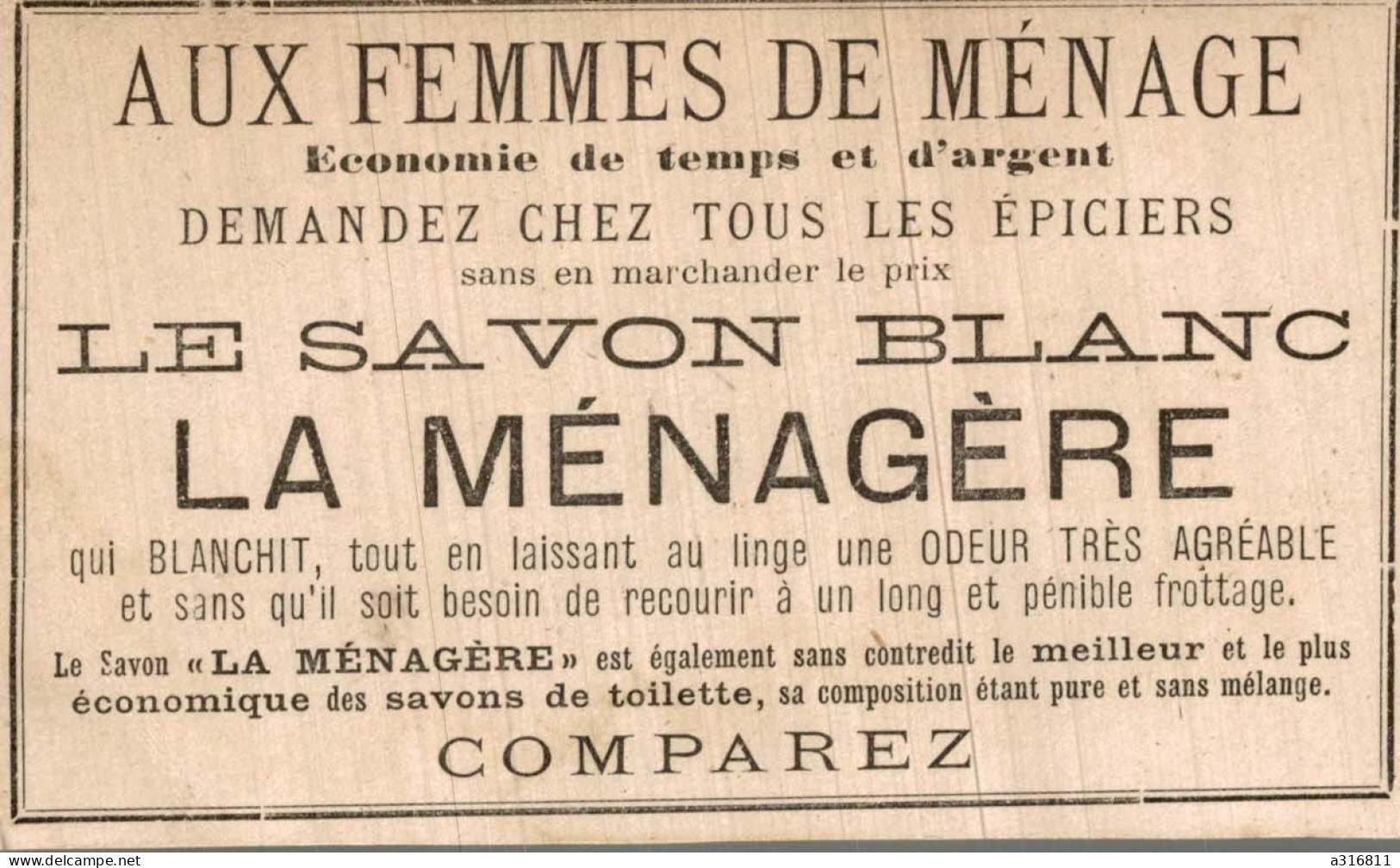 Chromo Aux Femmes De Menage Savon Blancs La Ménagère - Otros & Sin Clasificación