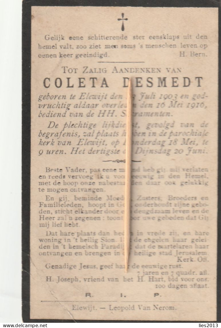 Elewijt, 1916, Coleta Desmedt, - Images Religieuses