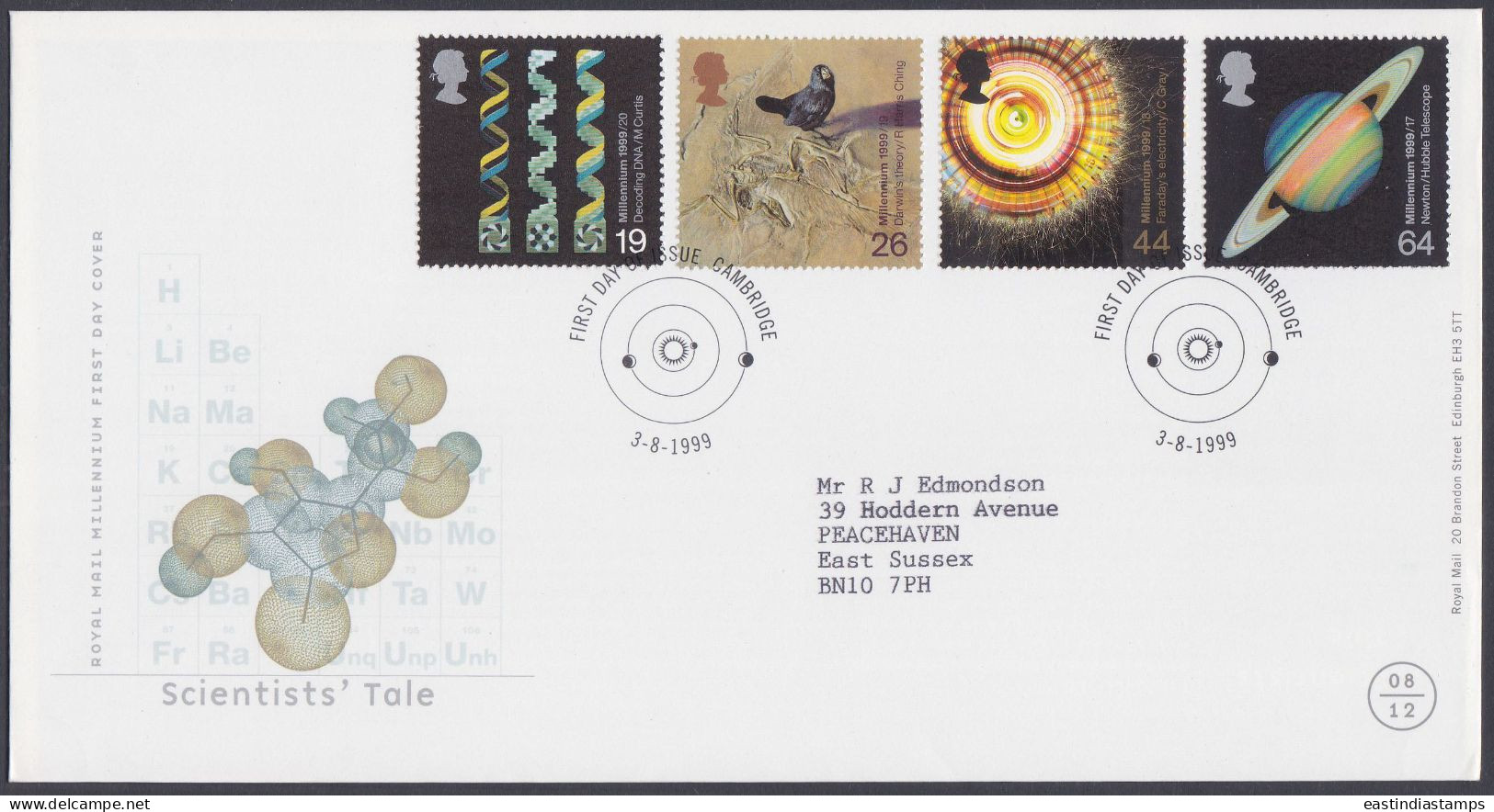 GB Great Britain 1999 FDC Scientists' Tale, Science, Scientist, Bird, Saturn, DNA, Pictorial Postmark, First Day Cover - Cartas & Documentos
