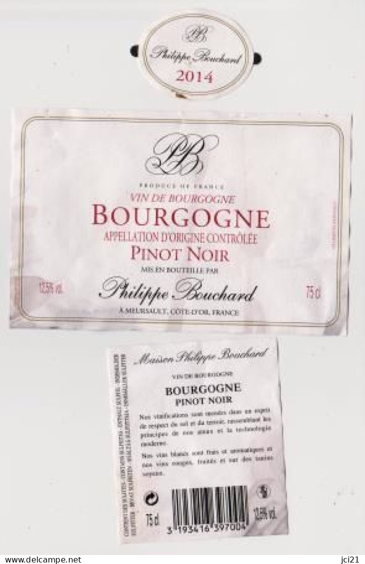 Étiquettes " BOURGOGNE Pinot Noir - Philippe BOUCHARD à Meursault " (2744)_ev126 - Bourgogne