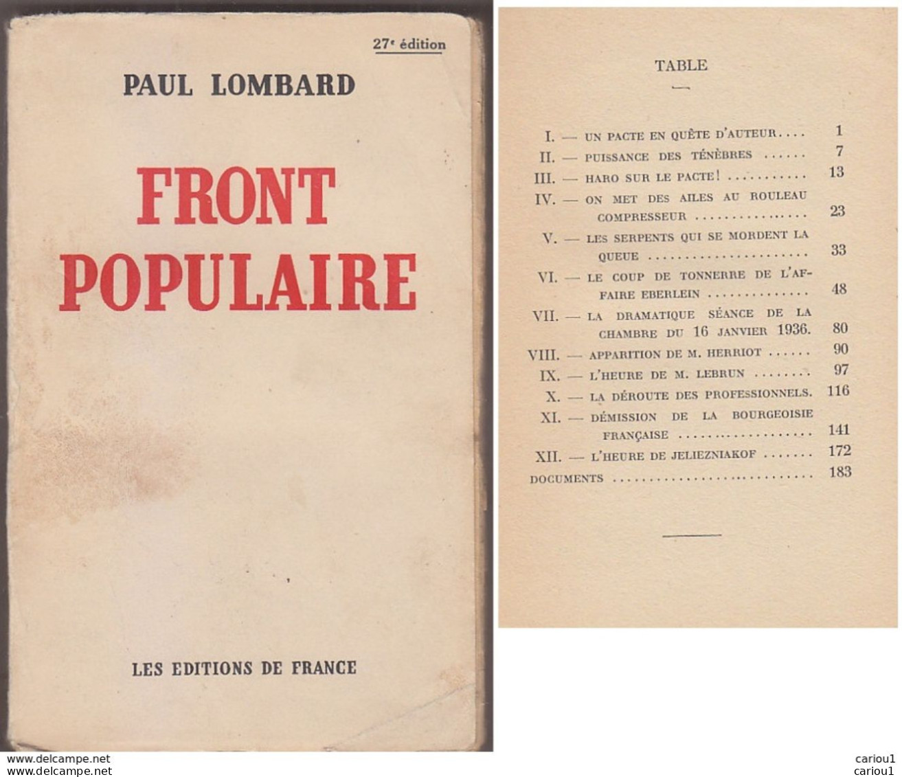 C1 Paul LOMBARD - FRONT POPULAIRE Epuise 1936 Pamphlet PORT INCLUS FRANCE - 1901-1940