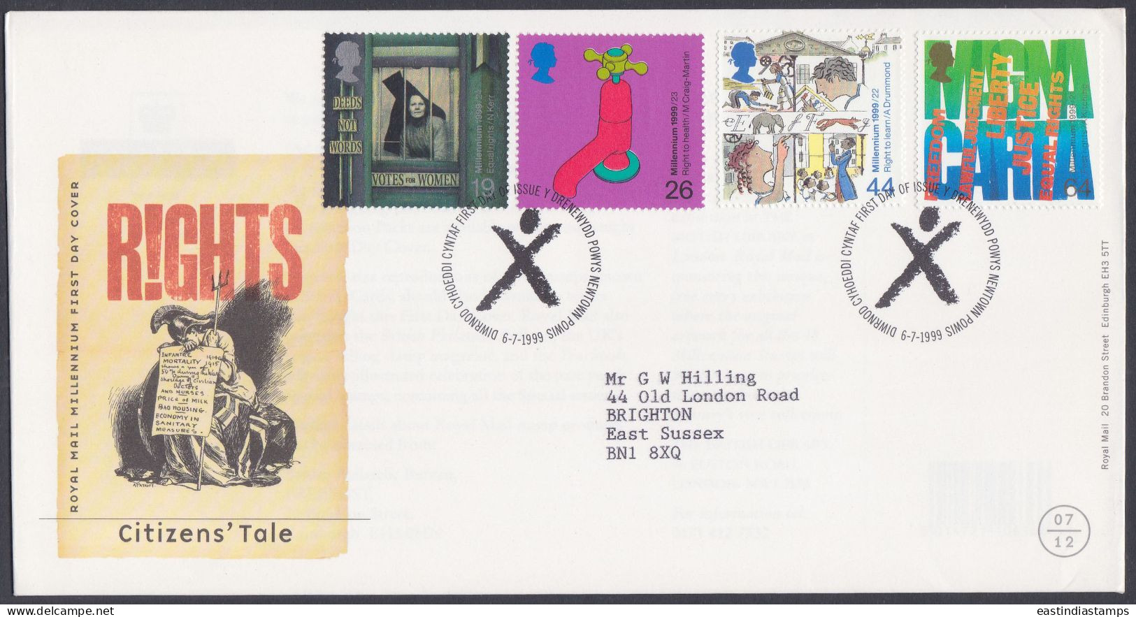 GB Great Britain 1999 FDC Citizens' Tale, Women's Right, Universal Franchise, Rights Pictorial Postmark, First Day Cover - Covers & Documents