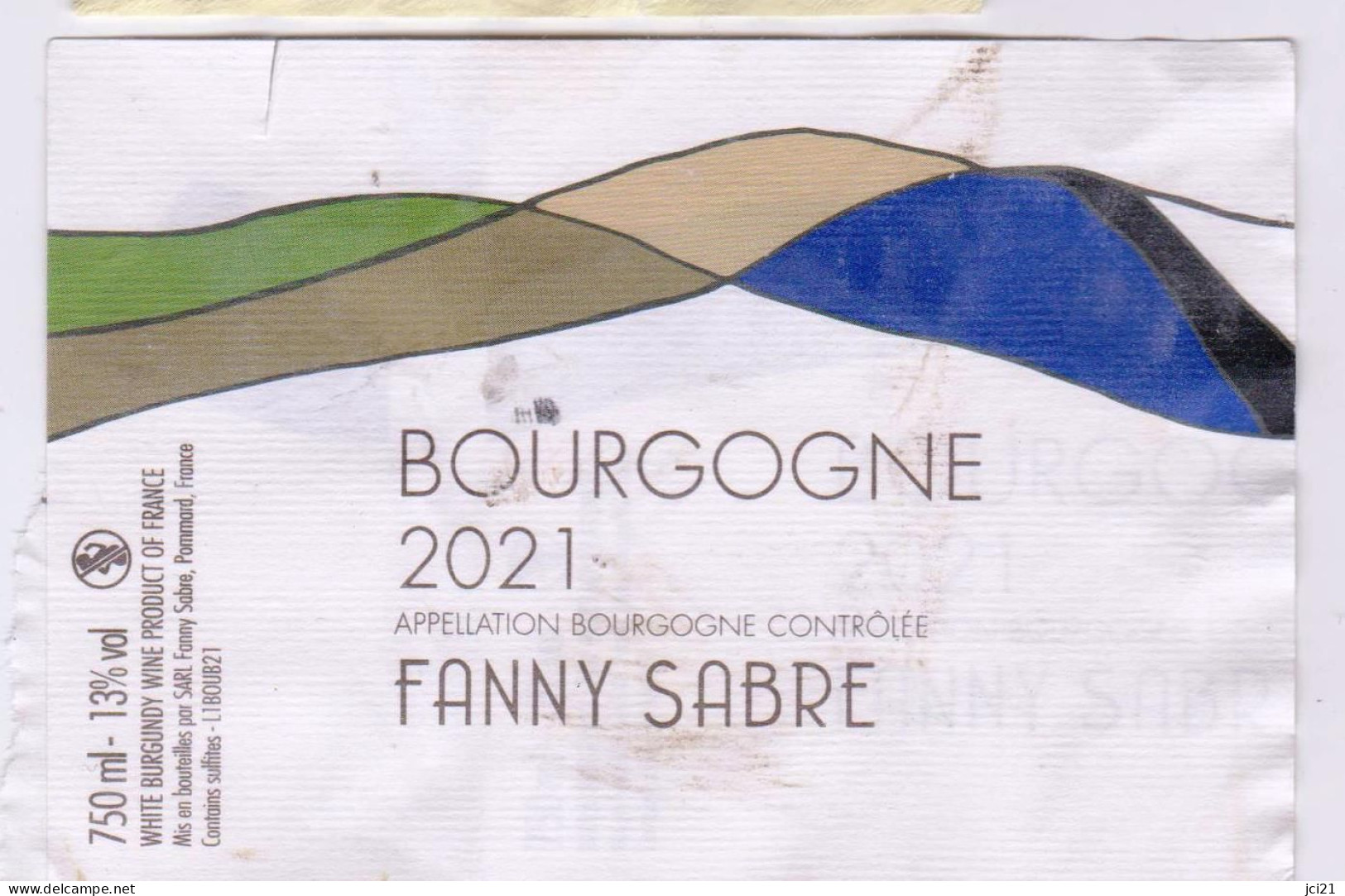 Étiquette " BOURGOGNE 2021 " Fanny Sabre 21630 Pommard (2114)_ev765 - Bourgogne