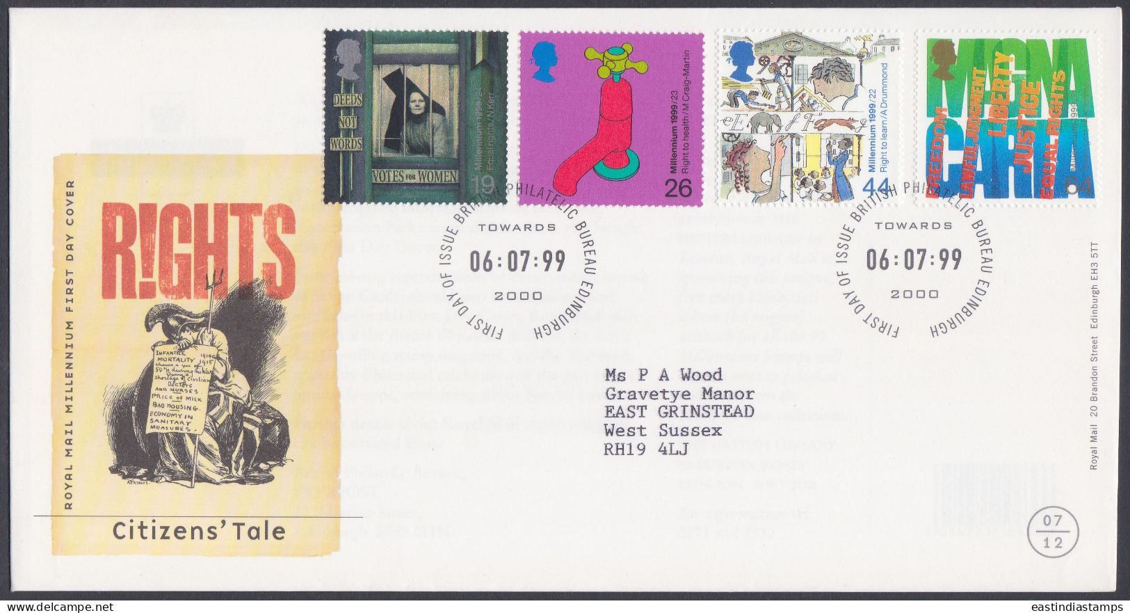 GB Great Britain 1999 FDC Citizens' Tale, Women's Right, Universal Franchise, Rights Pictorial Postmark, First Day Cover - Lettres & Documents