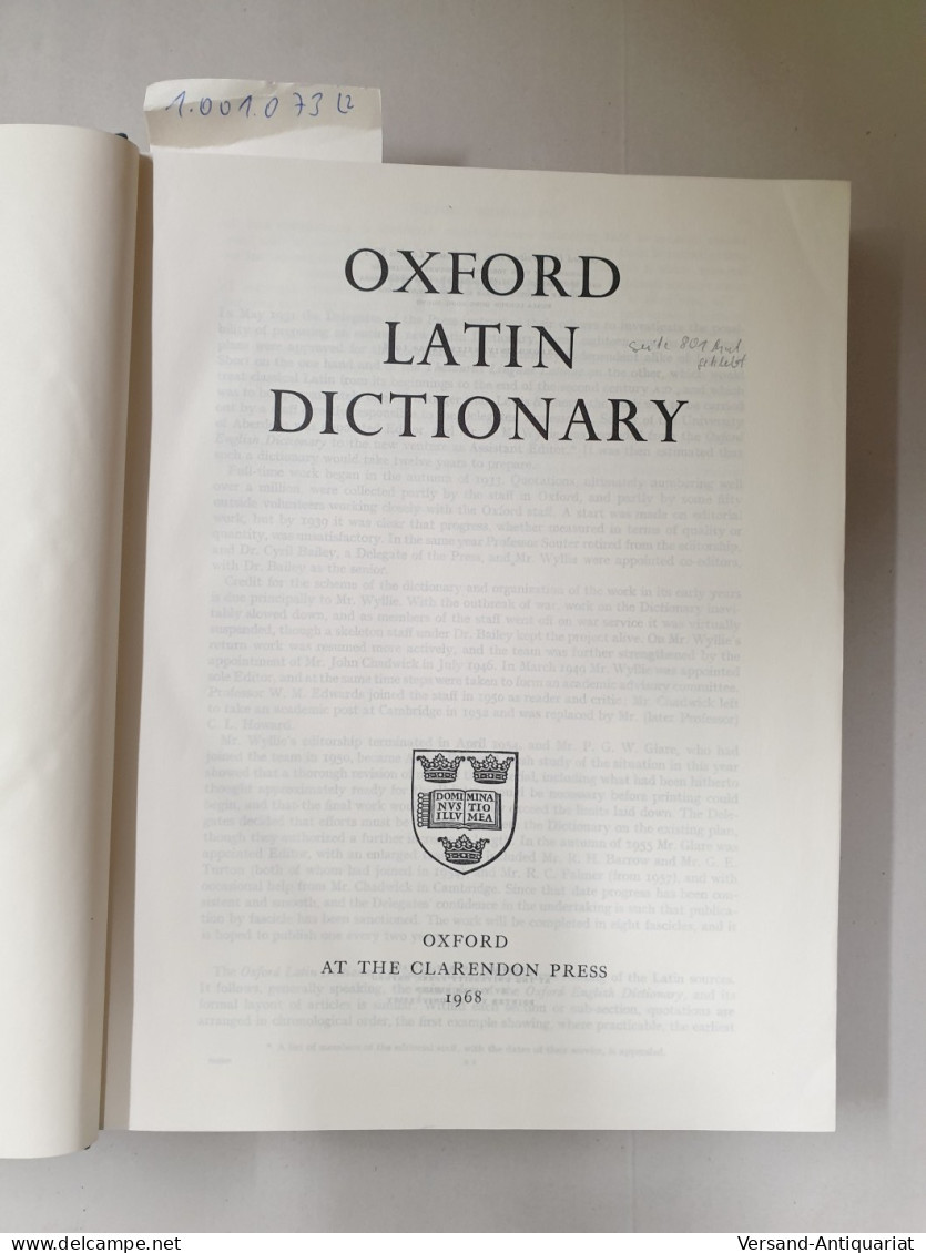 Oxford Latin Dictionary : - Andere & Zonder Classificatie