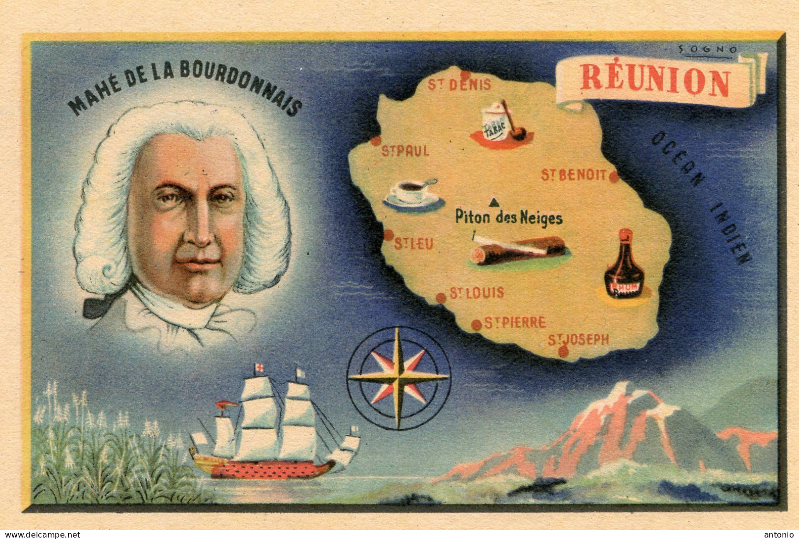 Réunion .Carte Géographique. Mahé De La Bourdonnais - Reunión