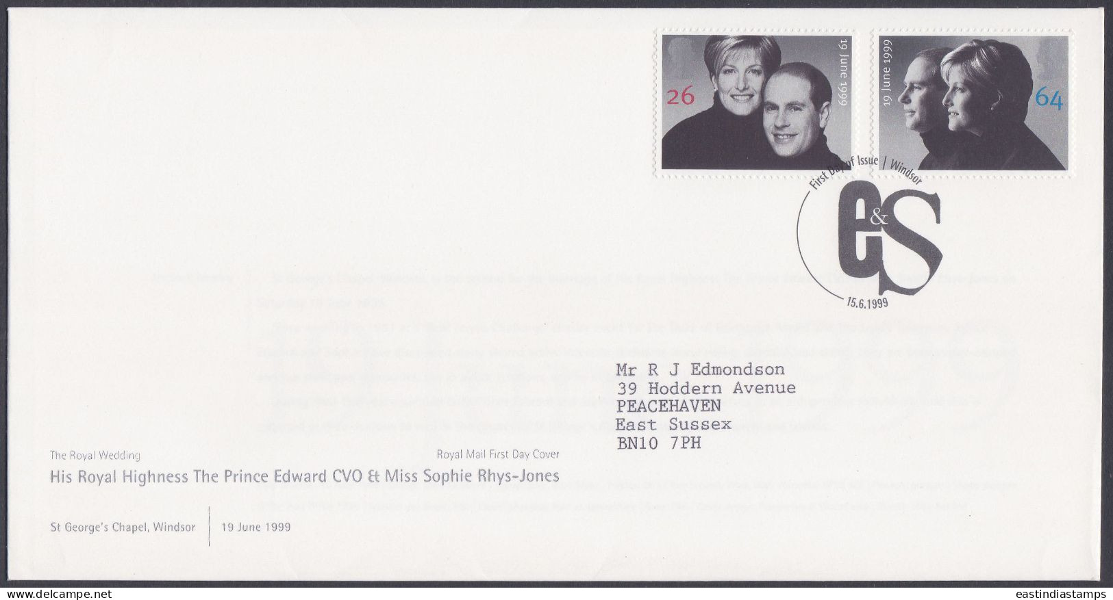 GB Great Britain 1999 FDC Edward & Sophie, Prince, Royal, Royalty, British, Pictorial Postmark, First Day Cover - Briefe U. Dokumente