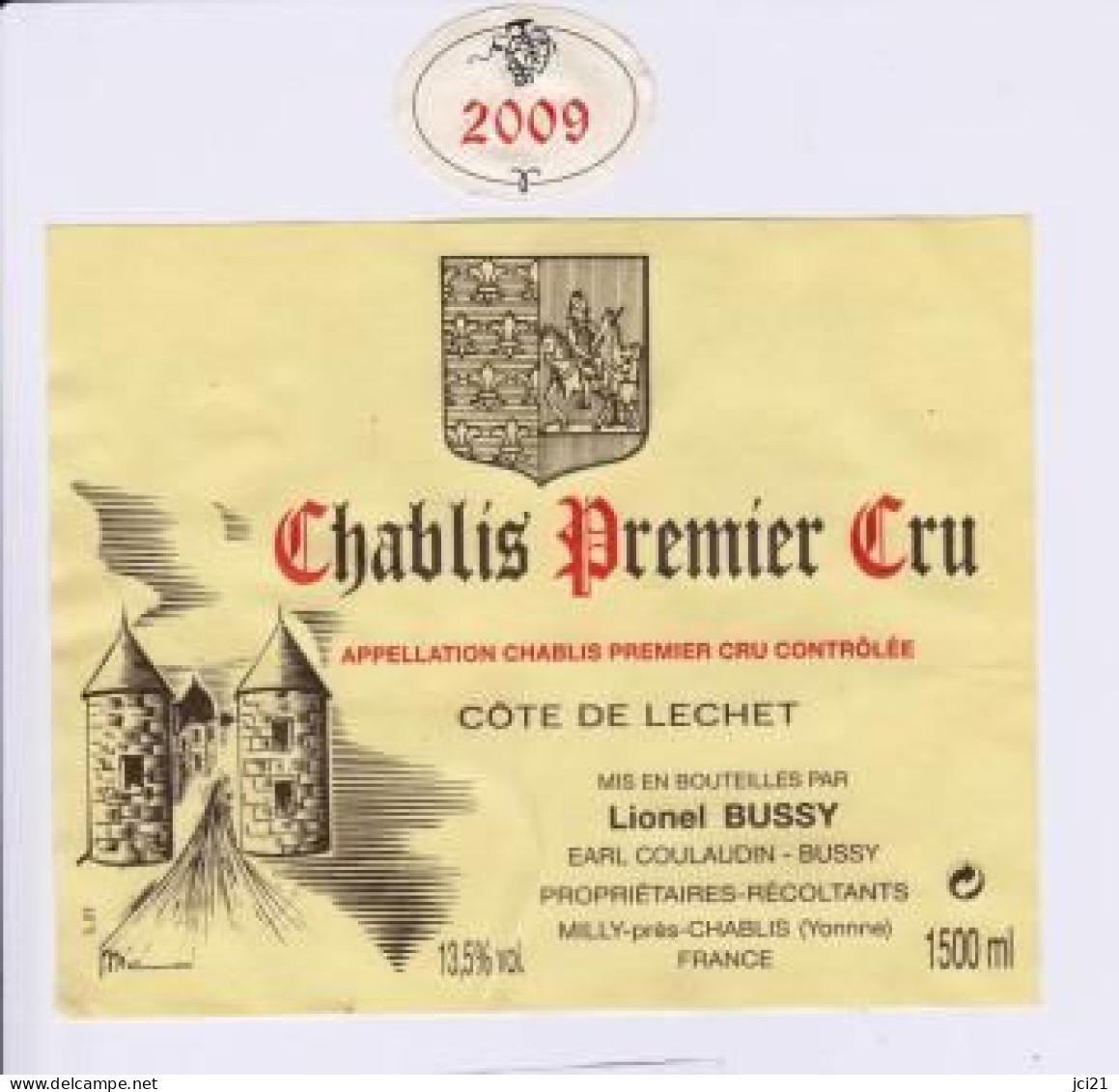 Étiquette Magnum CHABLIS 1er Cru 2009 Côte De Lechet - Lionel Bussy Propriétaire Récoltant Milly Près Chablis []_ev82 - Bourgogne