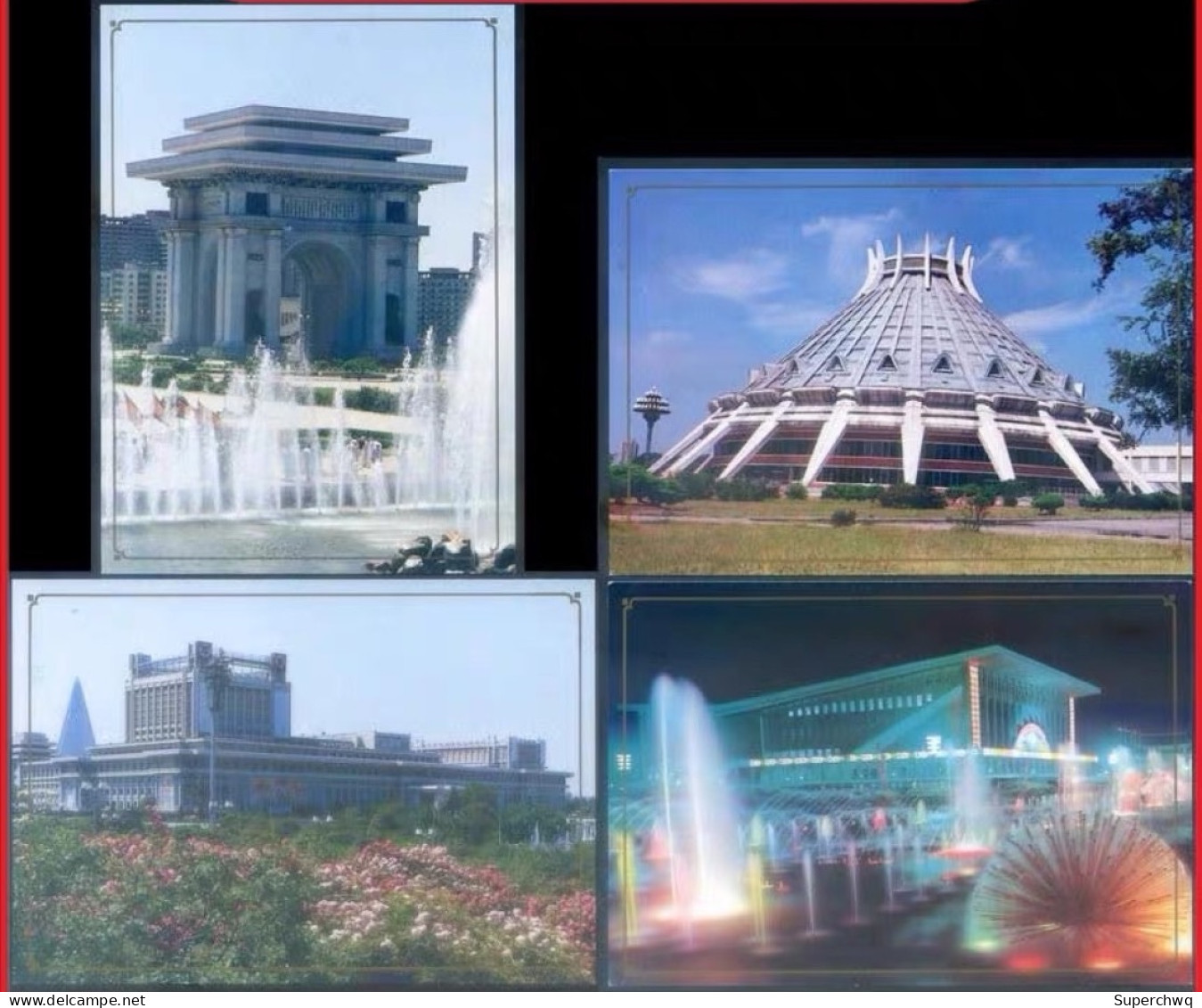 Korea North Stamped Postcard,1998 Pyongyang Architecture (Triumphal Arch Art Theatre Skating Rink Stadium),4 Pcs - Korea, North