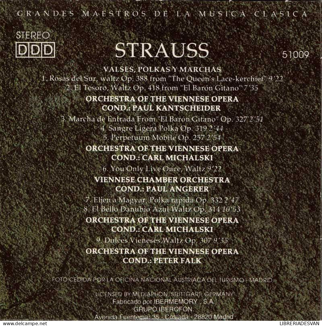 Strauss - Valses. Polkas Y Marchas Vienesas. El Bello Danubio Azul. Rosas Del Sur. El Barón Gitano. CD - Klassiekers