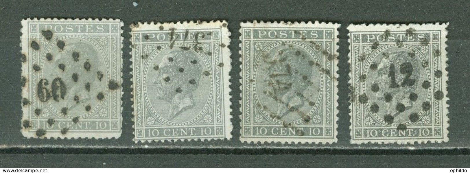 Belgique   17 En 4 Exemplaires  Ob  TB   Avec Nuances De Couleur  - 1865-1866 Profiel Links