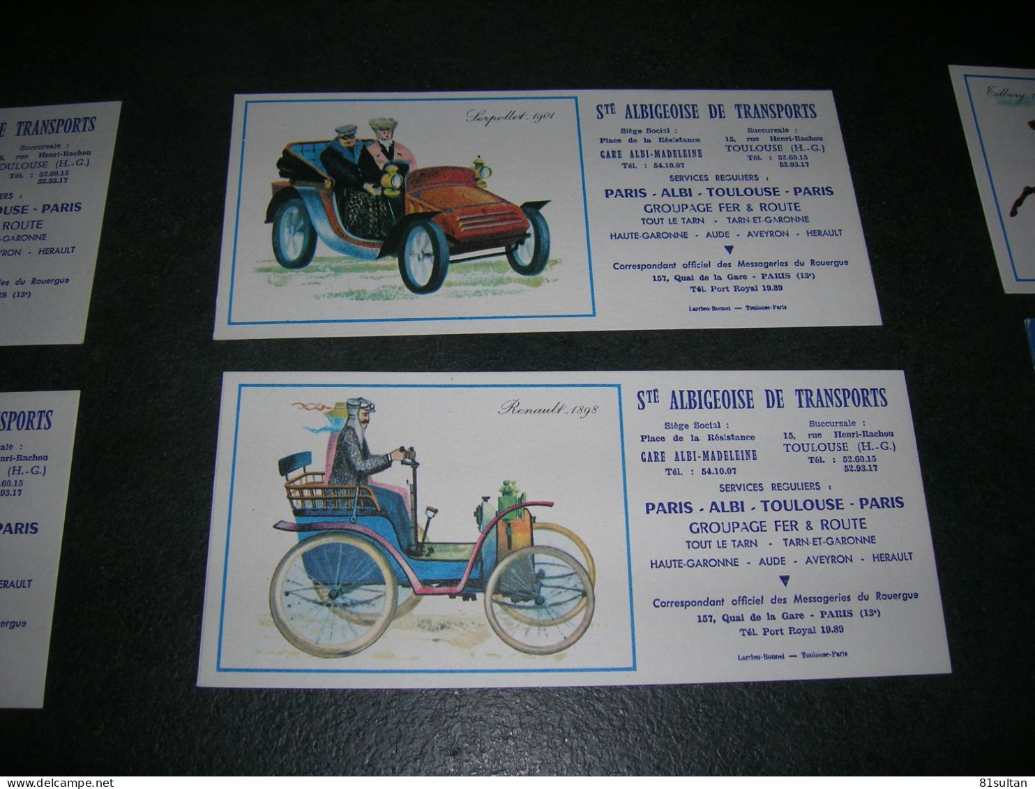 2 Buvard 22x10 Larrieu Bonnel Societe Albi Toulouse De Transport Voiture Ancienne Renault 1898 Serpollet 1901 TB - Trasporti