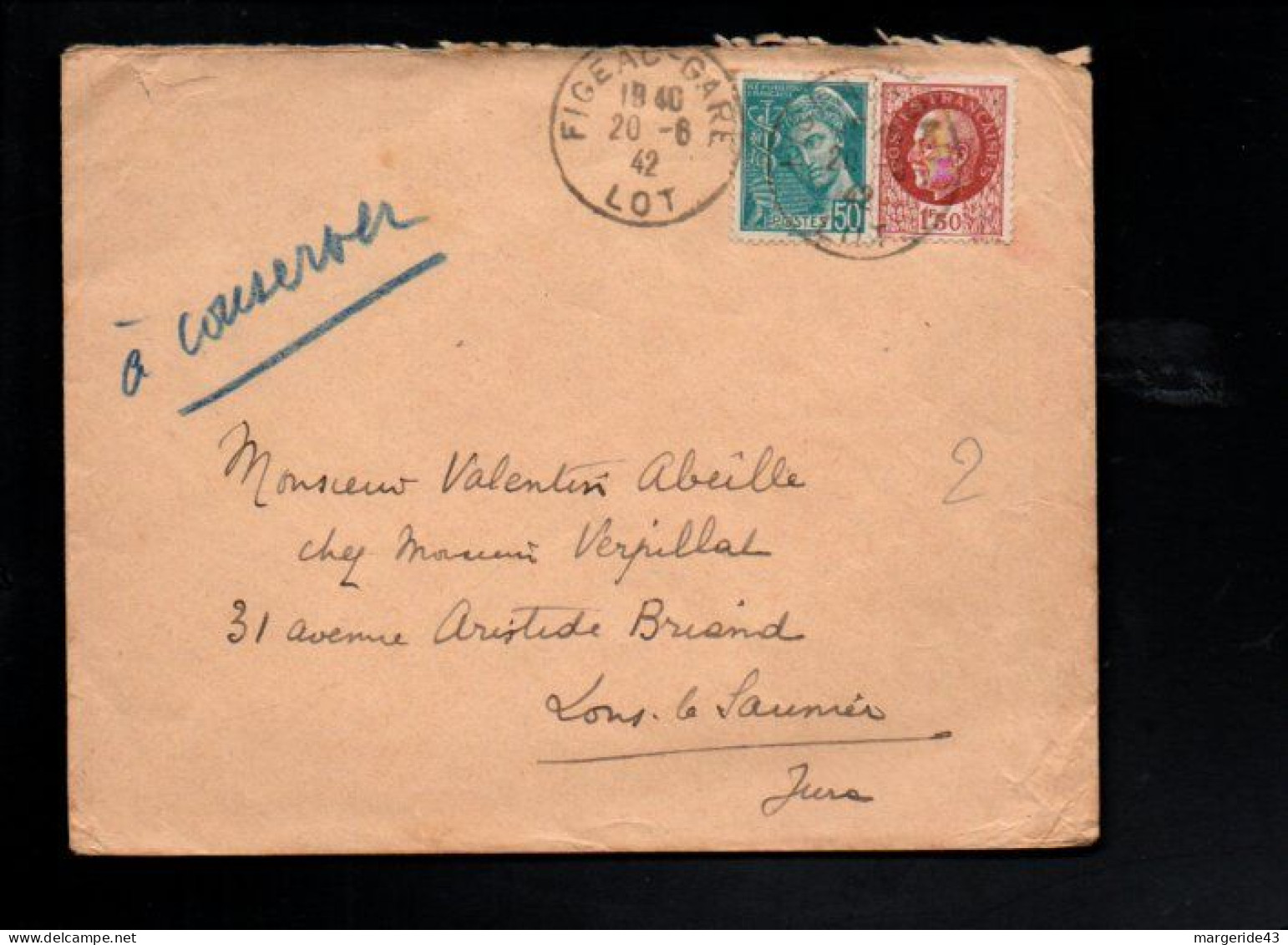 AFFRANCHISSEMENT COMPOSE SUR LETTRE DE FIGEAC GARE 1942 - Postal Rates