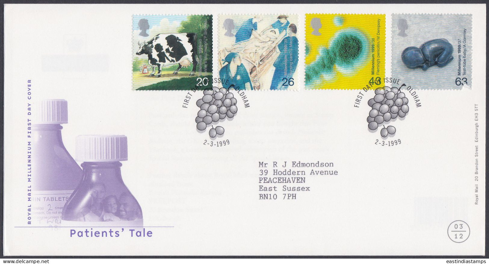GB Great Britain 1999 FDC Patients' Tale, Cow, Medicine, Medical, Test-tube Baby, Pictorial Postmark, First Day Cover - Covers & Documents