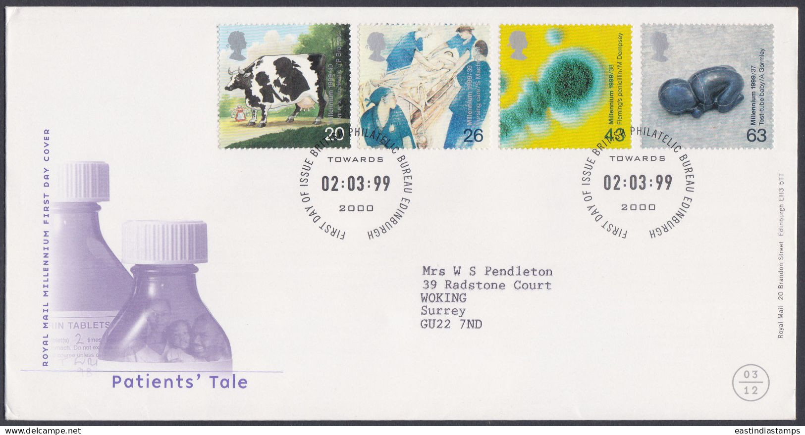 GB Great Britain 1999 FDC Patients' Tale, Cow, Medicine, Medical, Test-tube Baby, Pictorial Postmark, First Day Cover - Brieven En Documenten