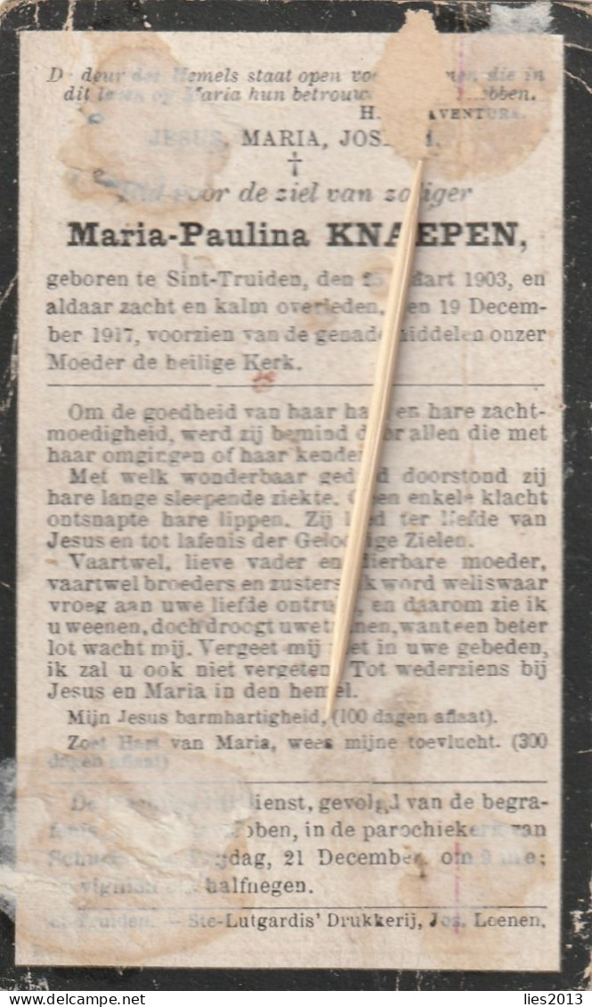 Sint-Truiden, 1917, Maria Knaepen, - Devotieprenten