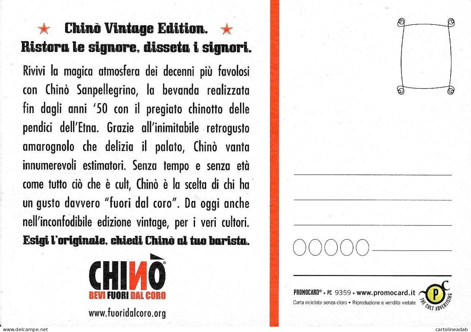 [MD4917] CPM - CHINO' SAMPELLEGRINO BEVI FUORI DAL CORO - PROMOCARD 9359 - PERFETTA - Non Viaggiata - Pubblicitari