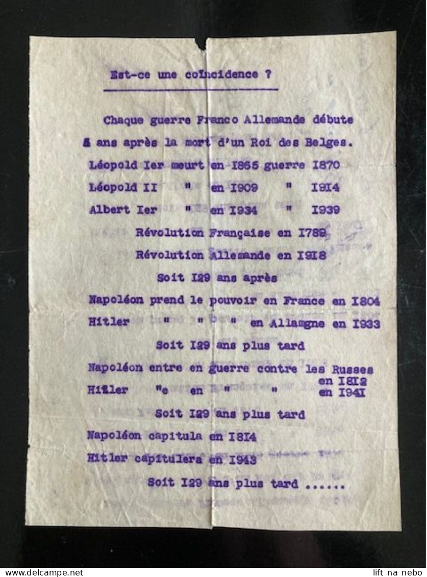 Tract Presse Clandestine Résistance Belge WWII WW2 Est-ce Une Coïncidence? (Chaque Guerre Franco Allemande Débute 5 Ans - Documentos