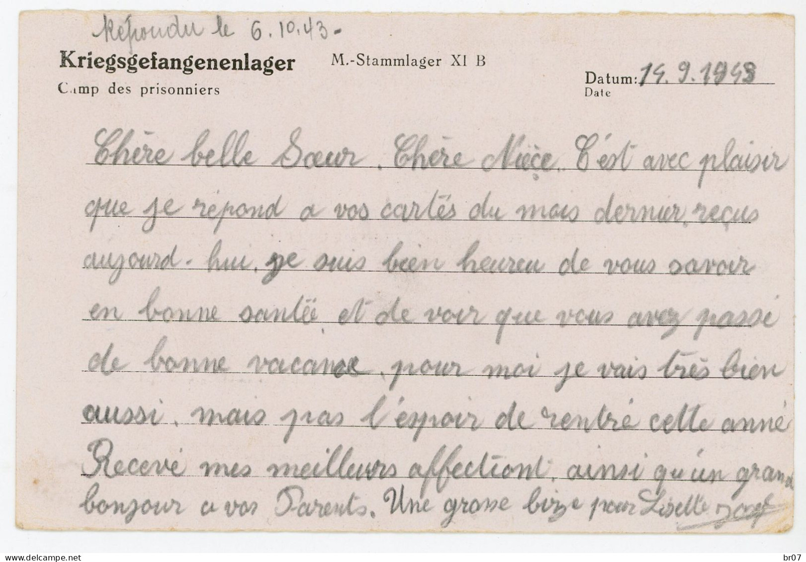 STALAG XIB = FALLINGSBOSTEL REGION HANOVRE PRISONNIER GUERRE VOIR VERSO 1943 SUR CPFM SPECIFIQUE DU XIB => FRANCE SCANS - Guerra Del 1939-45