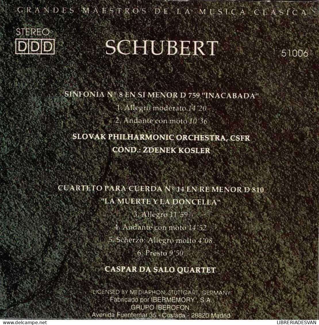 Schubert - Sinfonía No. 8 Inacabada. Cuarteto Para Cuerda No. 14 La Muerte Y La Doncella. CD - Classique